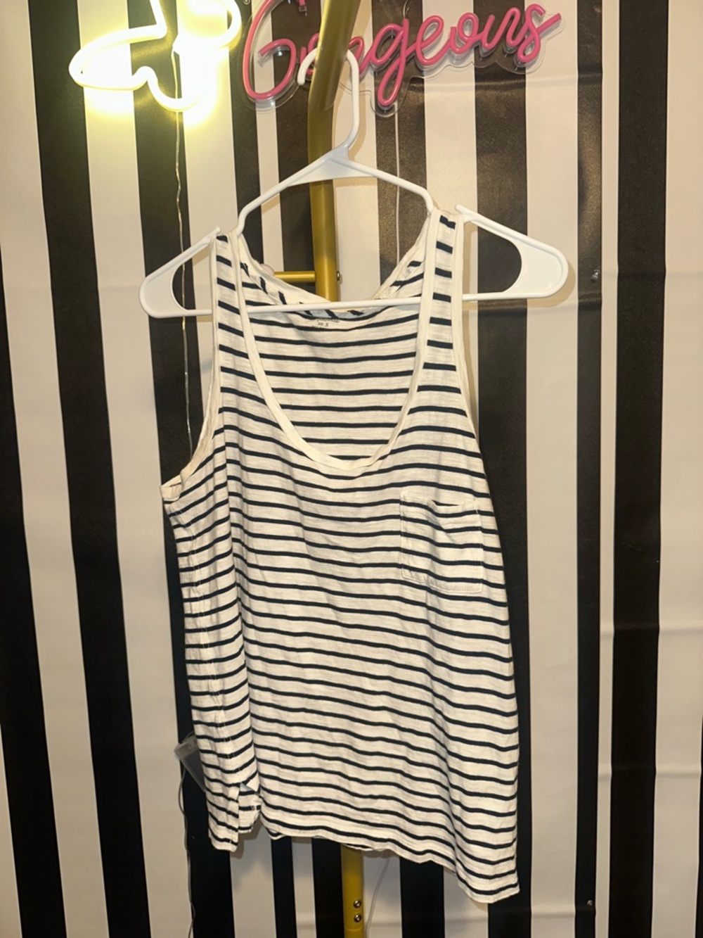 Black & White Striped Scoop Neck Madewell Tank Top